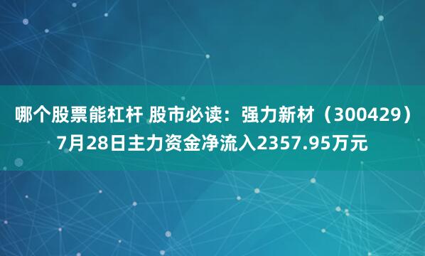 哪个股票能杠杆 股市必读：强力新材（300429）7月28日主力资金净流入2357.95万元